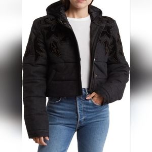 New Free People Fleur De Lis Denim Puffer Jacket Size S